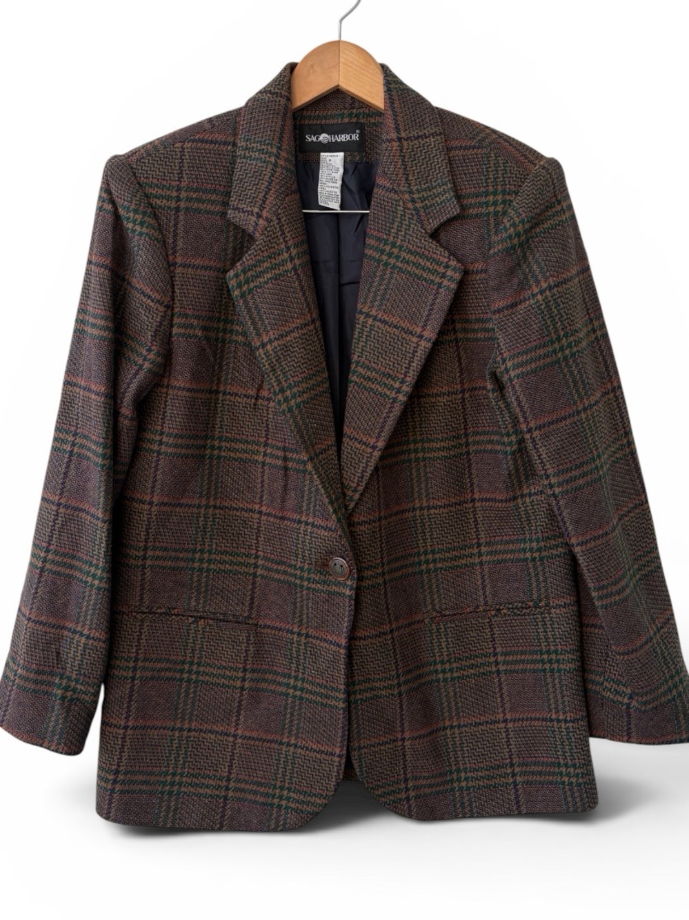 Vintage Sag Harbor Plaid Wool Blend Blazer  Jacket Size 8